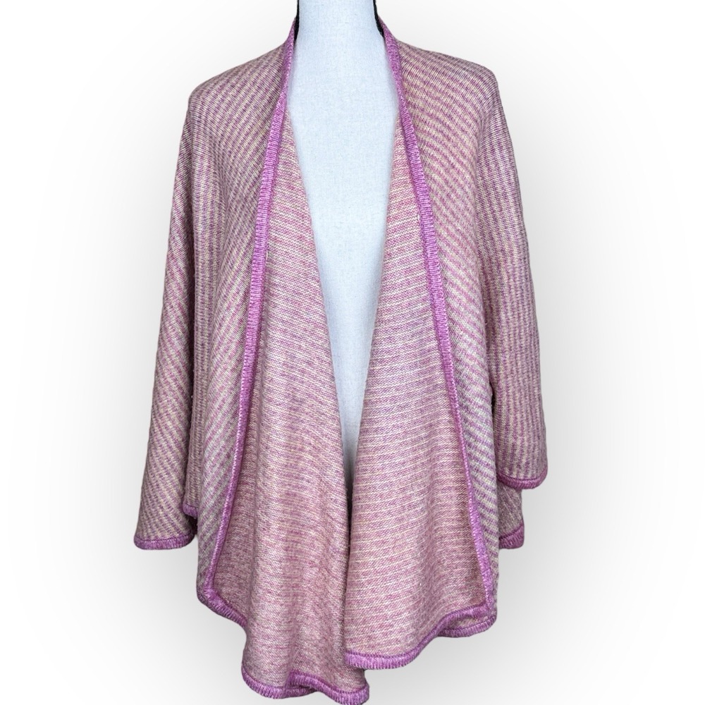 Cabi Womens Harper Cape Pink Tan‎ Striped Sweater Shawl Wrap One Size Style 4272